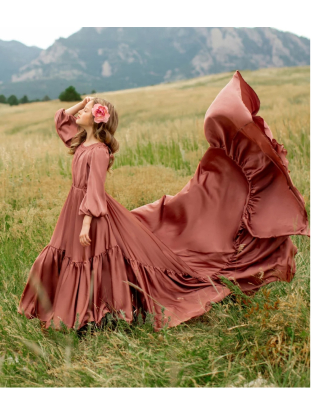 Joyfolie Leana Impact Dress in Cedarwood Long Sleeve Ruffle Hem Girls Size 4